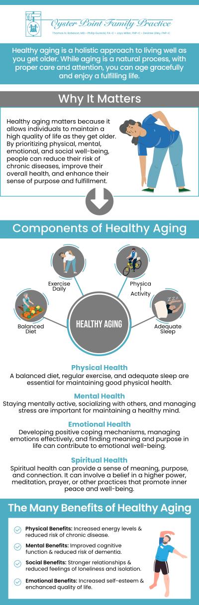 Healthy aging is vital for maintaining independence, a high quality of life, and continued engagement in society as we get older. It helps prevent or manage chronic diseases, preserves physical and cognitive function, and promotes overall well-being. At Oyster Point Family Practice, Dr. Thomas N. Robeson, MD, assists patients with healthy aging through comprehensive and personalized care. For more information, please contact us or schedule an appointment online. We are conveniently located at 704 Thimble Shoals Blvd Suite 700, Newport News, VA 23606.